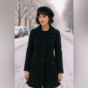Preston & York Women’s Wool Classic‎ Black Button Up Pea Coat
